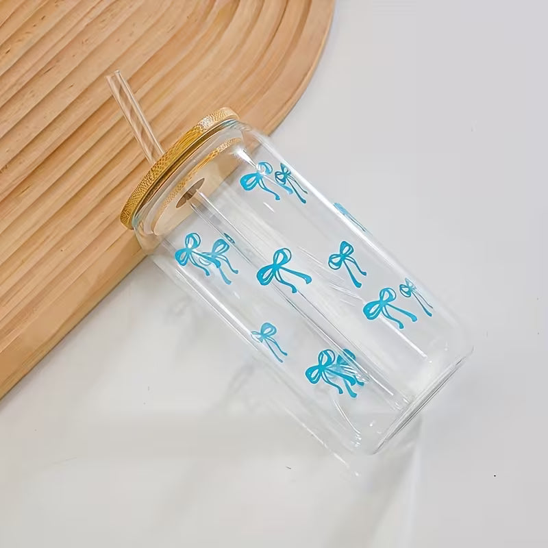 Cute Glass Blue Bow Sipper
