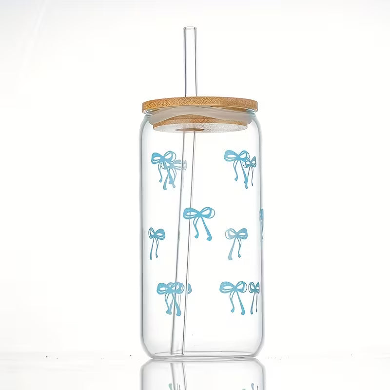 Cute Glass Blue Bow Sipper