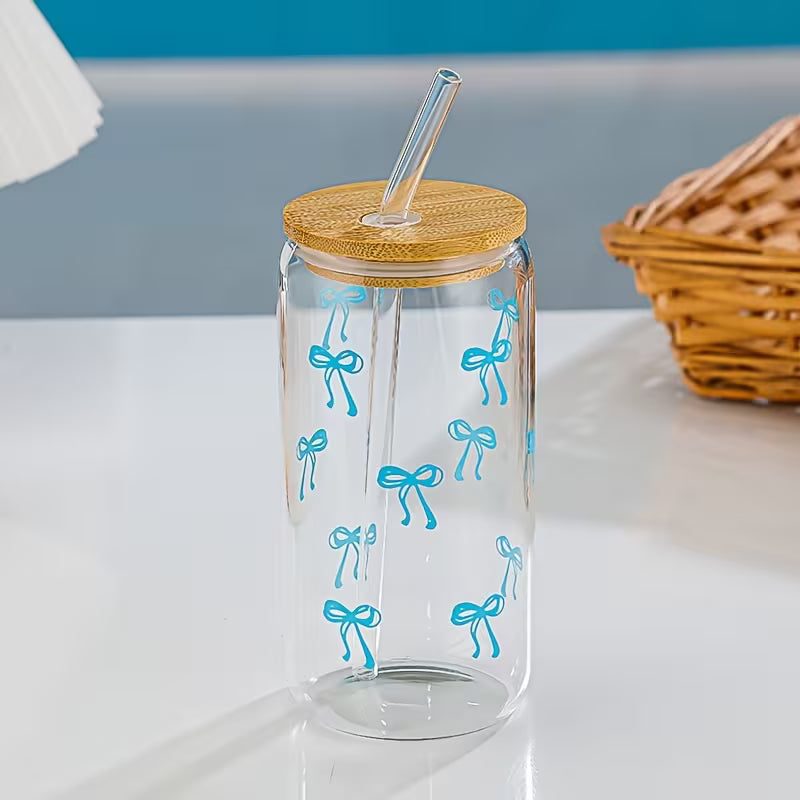Cute Glass Blue Bow Sipper